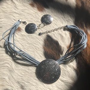 Leather necklace & matching earrings.